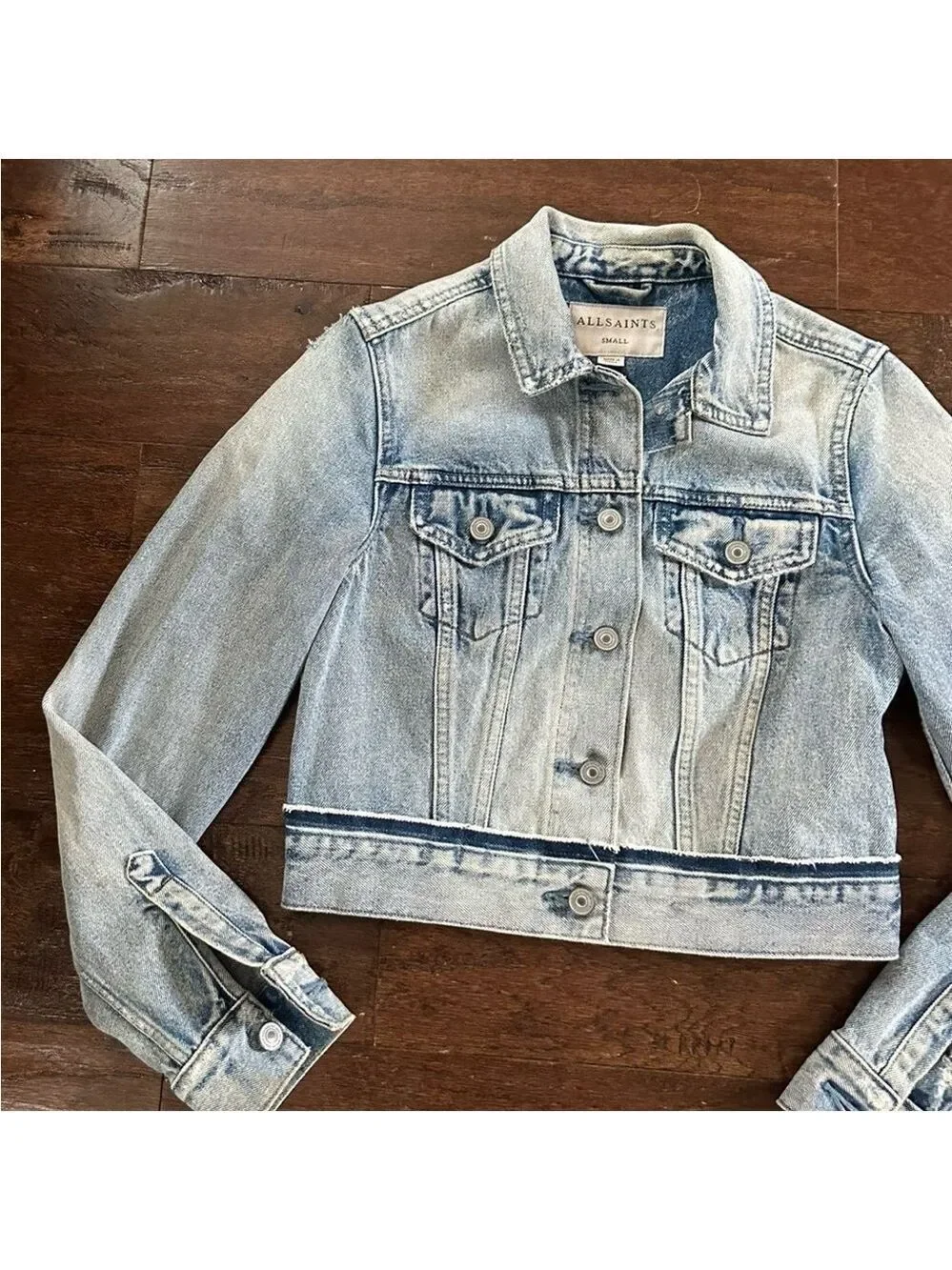 ALLSAINTS Distressed Denim Jacket Blue size-Small EUC - Picture 6 of 15